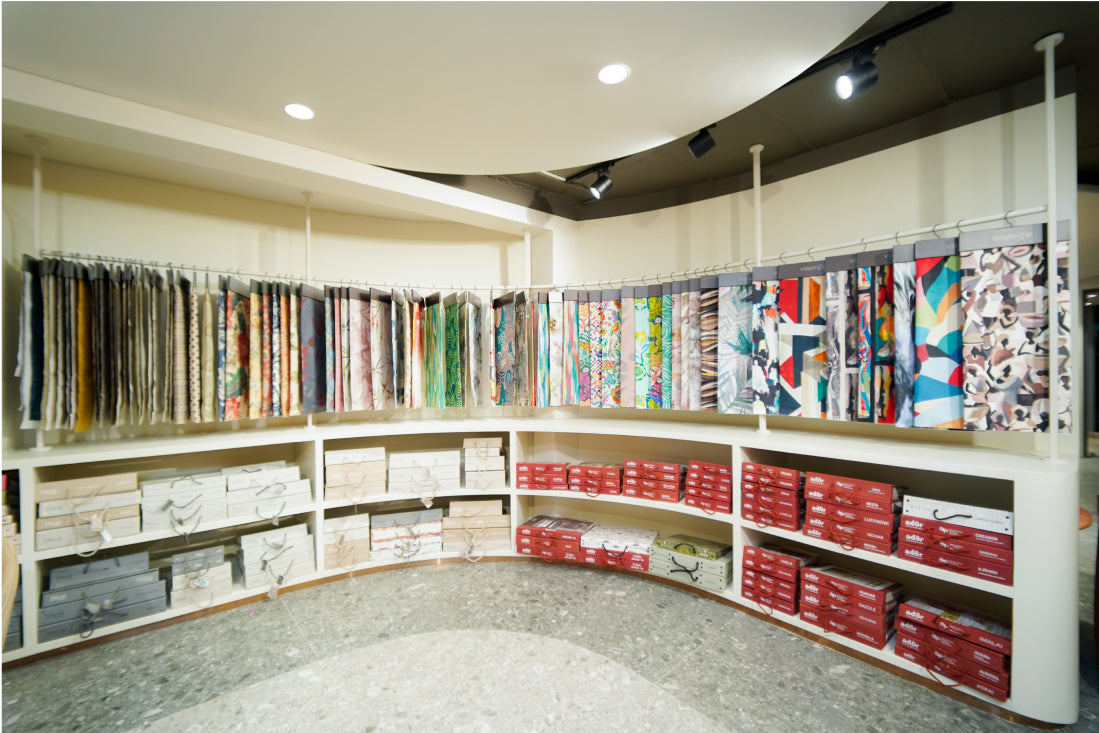 showroom image showing fabrics